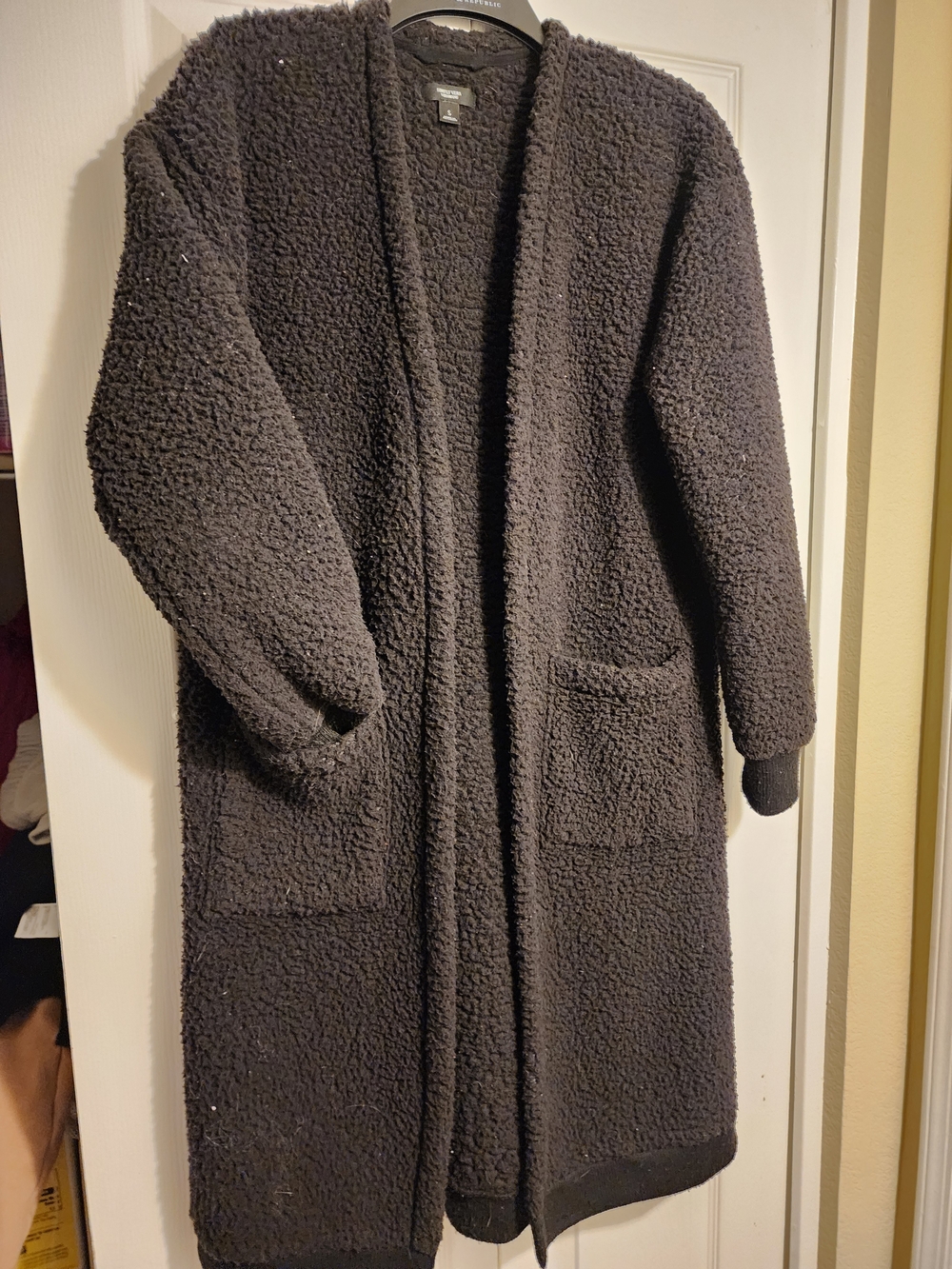 Cozy Black Sherpa Long Cardigan Size Small